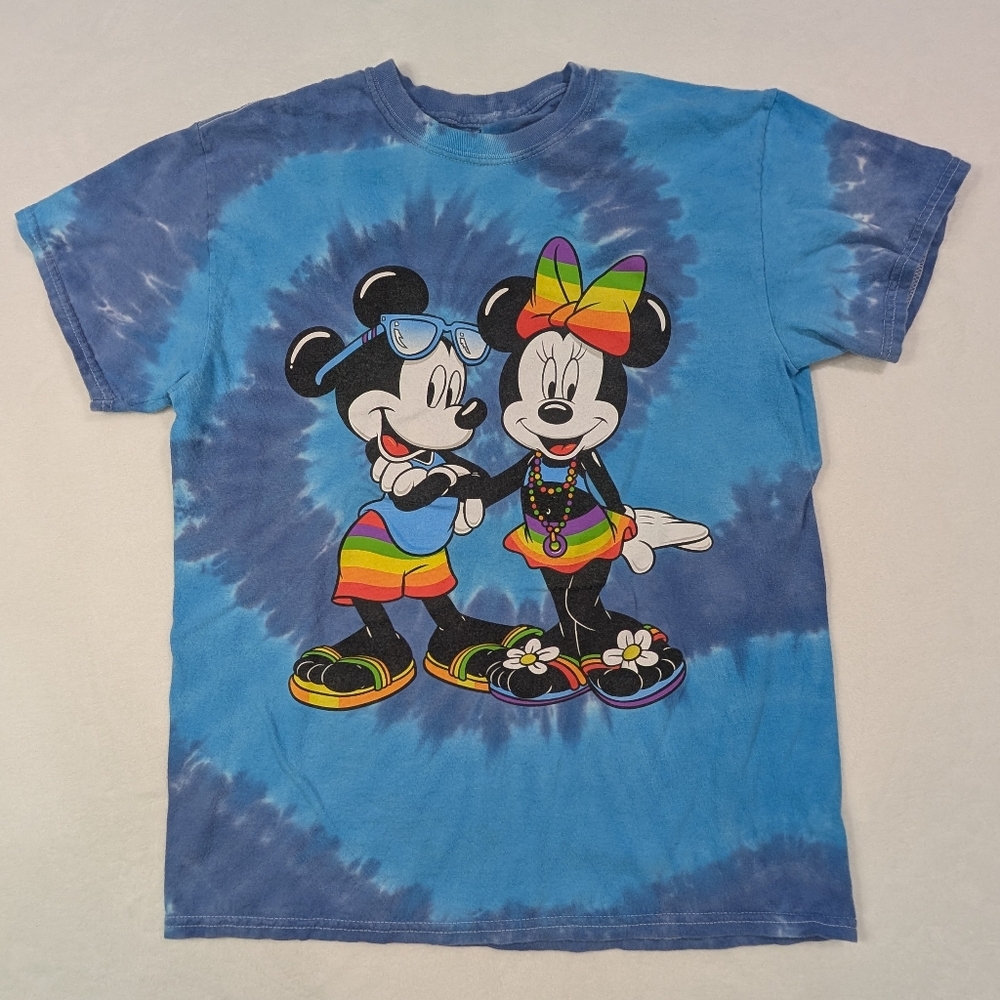 Disney Mickey & Minnie Rainbow Tie Dye T-Shirt Blue Size M